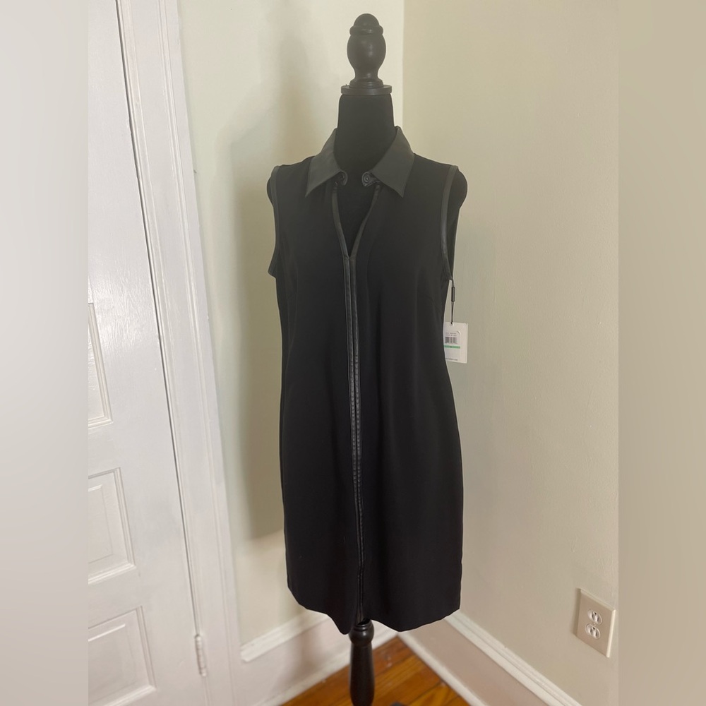 Faux lather trim sleeveless dress